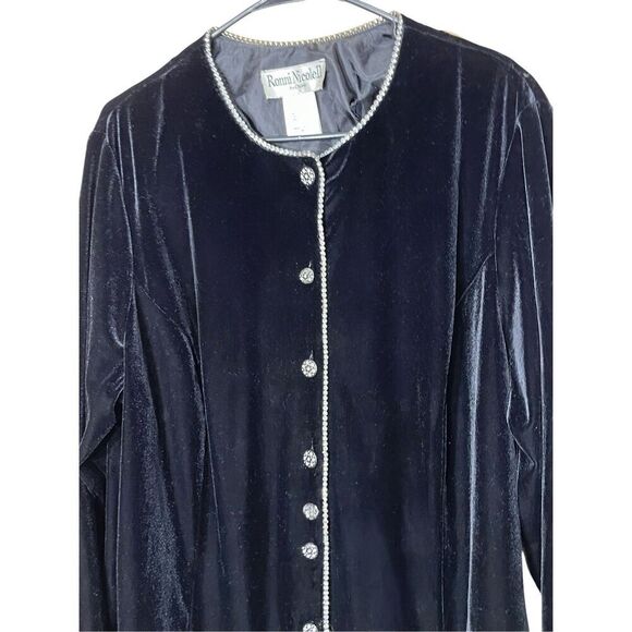 Vintage Ronni Nicole II By Ouida Black Velvet Rhinestone Button Down Blouse 3X - Picture 2 of 6